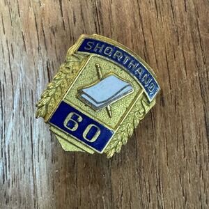 Vintage Shorthand Award Lapel Pin Gold‎ Blue Enamel 60 WPM Secretarial